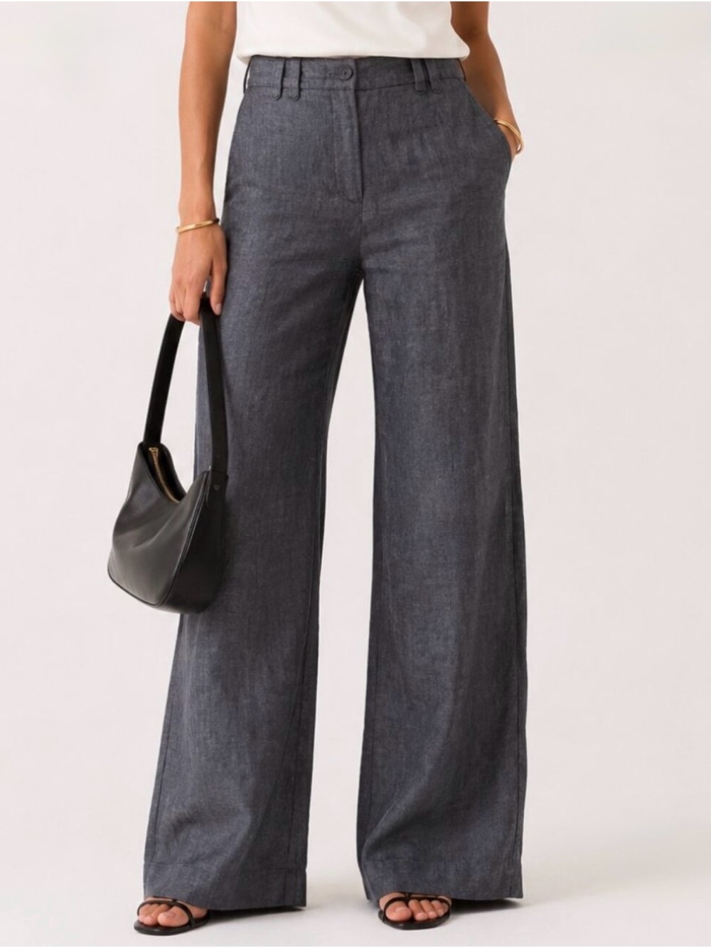 H&M Gray 100% Linen Wide Leg Trouser Pants Sz 2